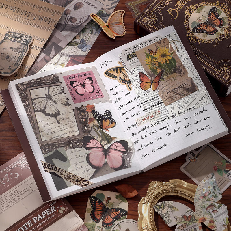 Emerald Butterfly Journal Kit – Gold Foiled Green Aesthetic Scrapbook Set