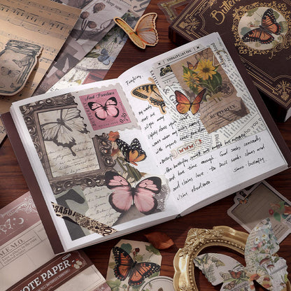 Emerald Butterfly Journal Kit – Gold Foiled Green Aesthetic Scrapbook Set