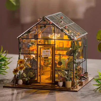 Sunshine Flower House Diorama: DIY Miniature Greenhouse Book Nook Kit