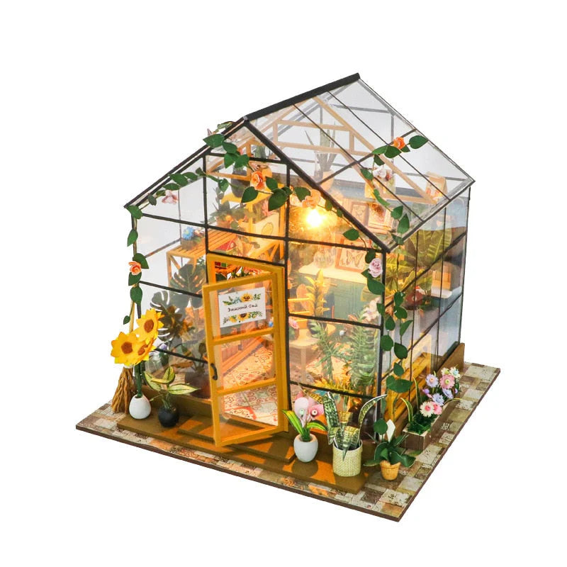 Sunshine Flower House Diorama: DIY Miniature Greenhouse Book Nook Kit